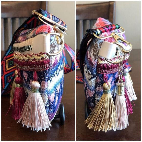BOCHEIS - NWT Ethnic Style Boho Tassel Shoulder/Chest/Waist Bag in Woven Fabric - Picture 6 of 15